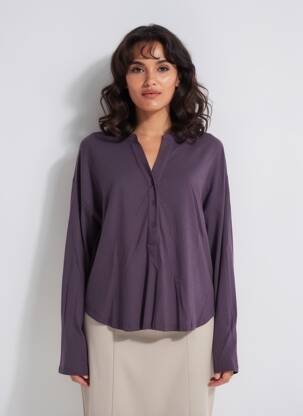 Pull tissage chiné manches longues violet MAJESTIC FILATURES femme