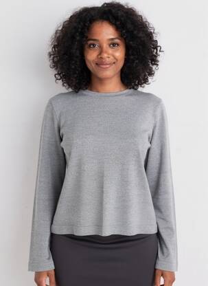 Pull coupe droite manches longues argent LISANZA femme