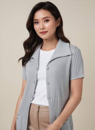Gilet manches courtes coupe droite gris JAC JAC femme