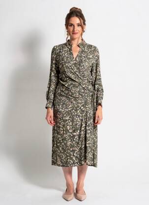 Robe mi-longue imprimé fantaisie manches longues vert CAPTAIN TORTUE femme