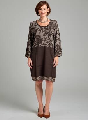 Robe mi-longue imprimé fantaisie manches longues marron GERRY WEBER femme