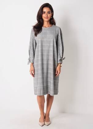 Robe mi-longue manches longues manches longues gris TOMMY HILFIGER femme