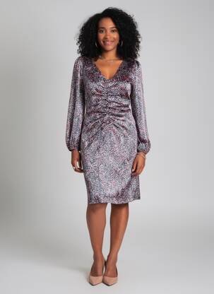 Robe mi-longue imprimé fantaisie manches longues noir VERA MONT femme