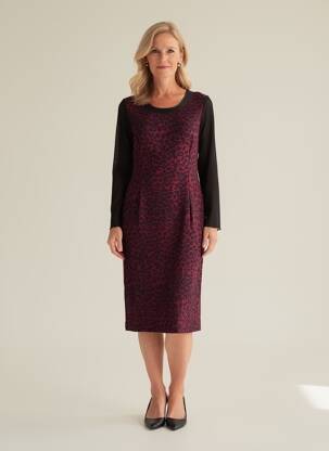 Robe mi-longue imprimé fantaisie manches longues rouge GEVANA femme
