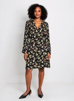 Robe mi-longue imprimé fantaisie manches longues noir LIU JO femme