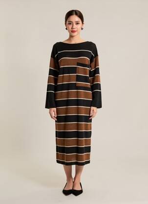 Robe pull coupe droite manches longues marron HUMILITY femme