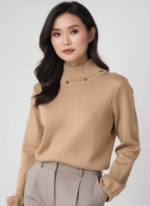 Pull coupe cintrée manches longues marron MARBLE femme