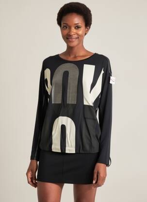 T-shirt sérigraphie floquée manches longues noir TUZZI femme