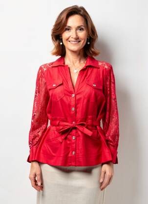 Chemisier coupe cintrée manches longues rouge FRANCE RIVOIRE femme
