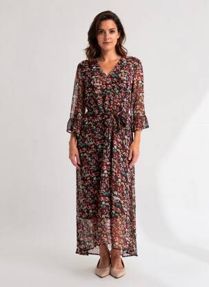 Robe longue imprimé fantaisie manches longues noir LOLA ESPELETA femme