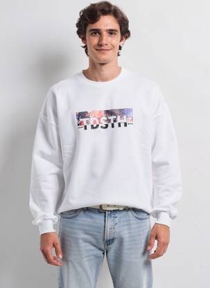 Sweat-shirt sérigraphie floquée manches longues blanc TEDDY SMITH homme