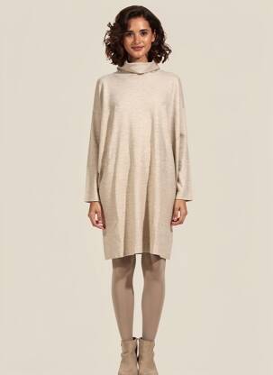 Robe pull coupe droite manches longues beige MASAI femme