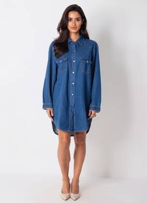 Robe mi-longue manches longues manches longues bleu B.S JEANS femme