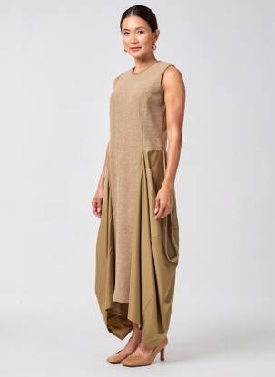 Robe longue manches courtes manches courtes marron INDIES femme