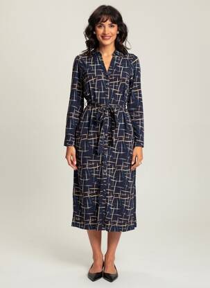 Robe mi-longue imprimé fantaisie manches longues bleu WHITE STUFF femme