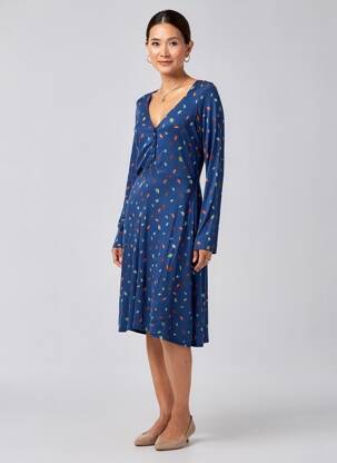Robe mi-longue imprimé fantaisie manches longues bleu PRINCESSE NOMADE femme