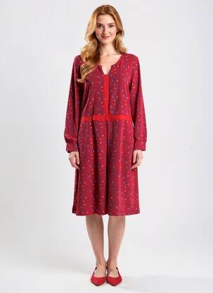 Robe mi-longue imprimé fantaisie manches longues rouge TRANQUILLO femme