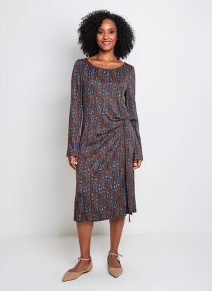 Robe mi-longue imprimé fantaisie manches longues bleu SURKANA femme
