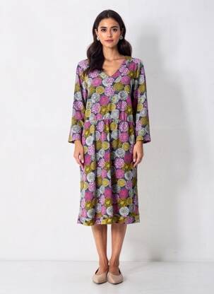 Robe mi-longue imprimé fleurs manches longues rose MISTRAL femme