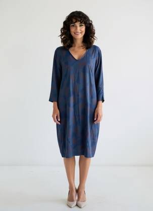 Robe mi-longue imprimé fantaisie manches longues bleu ZILCH femme