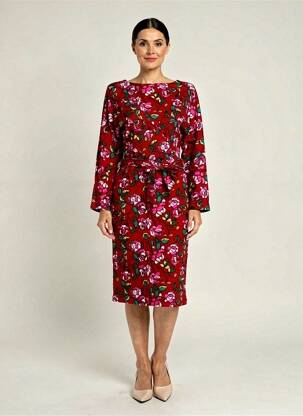 Robe mi-longue imprimé fleurs manches longues rouge WHO'S THAT GIRL femme