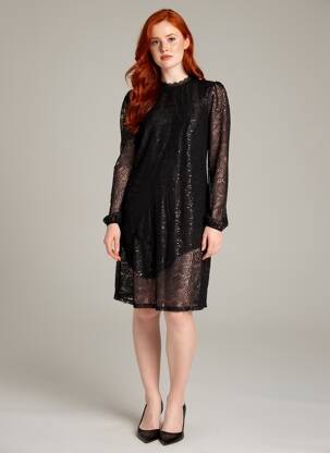 Robe mi-longue manches longues manches longues noir PIECES femme