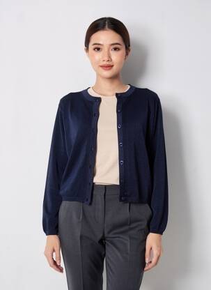 Gilet manches longues col rond bleu B.YOUNG femme