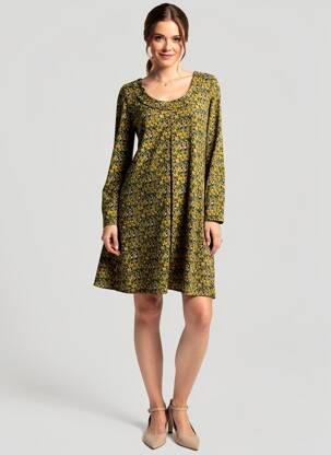 Robe courte coupe évasée manches longues vert LINGAM femme