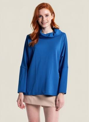 Pull tunique stretch manches longues bleu LINGAM femme