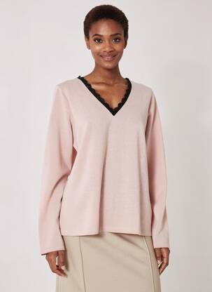 Pull tissage chiné manches longues rose MALOKA femme