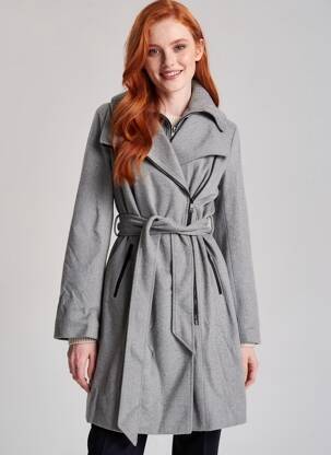 Manteau long coupe cintrée sans capuche gris BSB femme