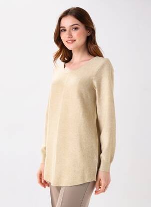 Pull tunique tissage chiné manches longues beige YELLOW LABEL femme
