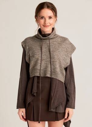 Pull tunique tissage chiné manches longues marron CPC femme