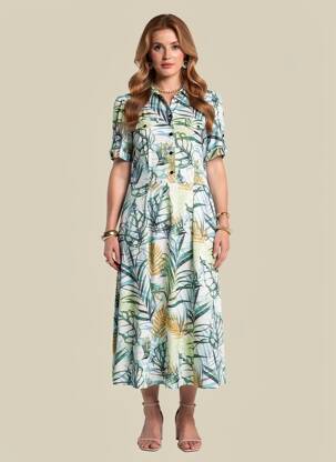Robe mi-longue manches courtes manches courtes vert K-DESIGN femme
