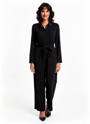 Combi-pantalon tissage crêpe manches longues noir SURKANA femme