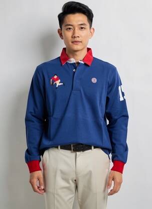 Polo manches longues manches longues bleu SERGE BLANCO homme