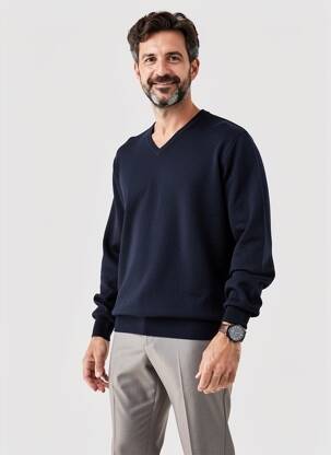 Pull col v manches longues bleu BERAC homme