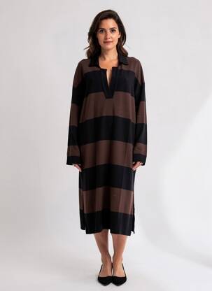 Robe mi-longue manches longues manches longues marron MASAI femme