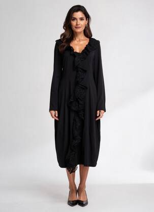 Robe mi-longue manches longues manches longues noir RHUM RAISIN femme