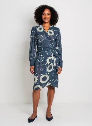 Robe mi-longue imprimé fantaisie manches longues bleu MARE DI LATTE femme