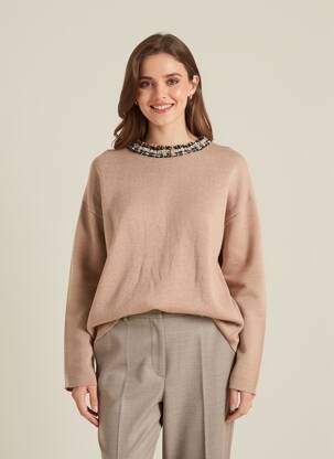 Pull coupe cintrée manches longues beige ET PARIS femme