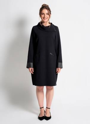 Robe mi-longue manches longues manches longues noir MALOKA femme