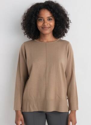 Pull tissage chiné manches longues marron CREAM femme