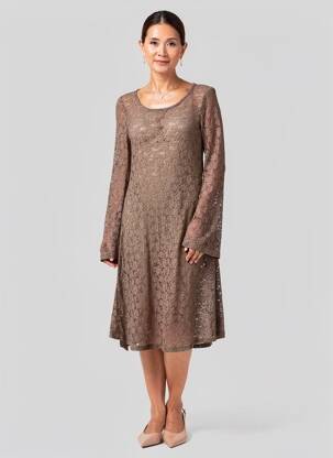 Robe mi-longue manches longues manches longues marron MYRINE femme