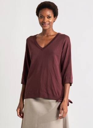 Pull coupe droite manches 3/4 violet CREAM femme