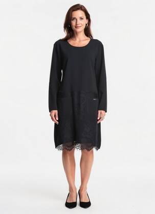 Robe mi-longue manches longues manches longues noir FELINO femme