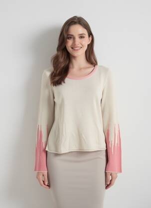 Pull coupe cintrée manches longues beige CLAUDIUS femme