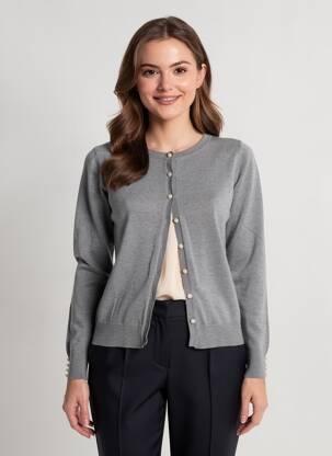 Gilet manches longues col rond gris CASHMERE COMPANY femme