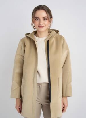 Manteau court capuche a capuche beige BLANC BOHEME femme
