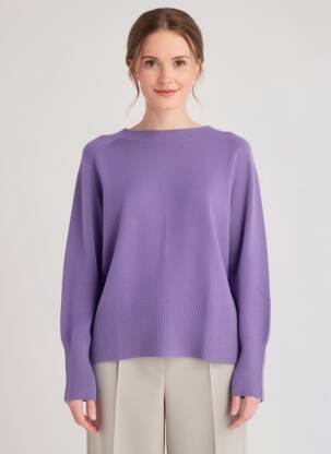 Pull coupe droite manches longues violet BLANC BOHEME femme